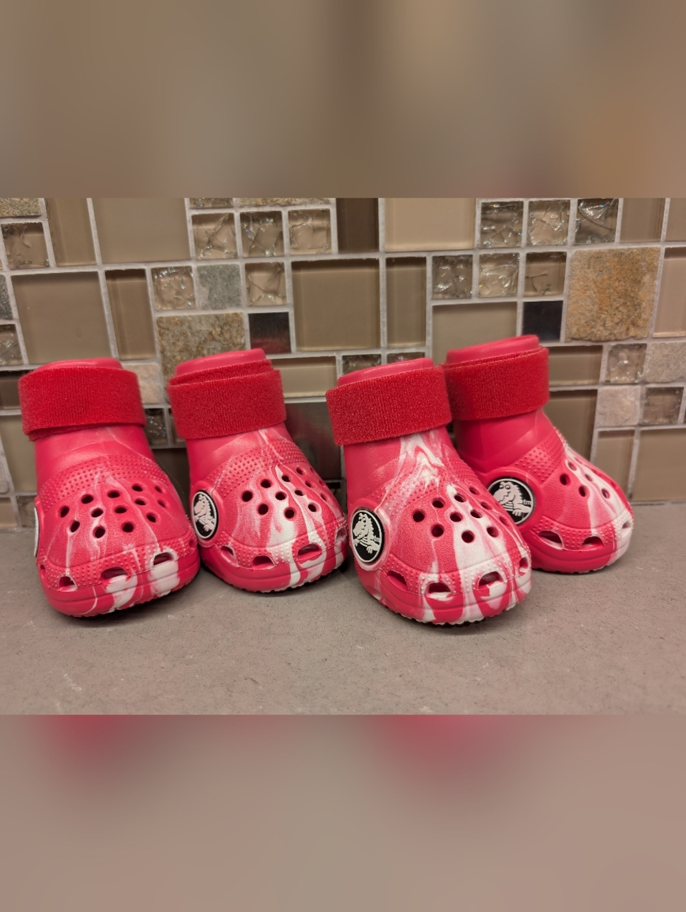 Red Tie-Dye Dog Boots with Adjustable Strap